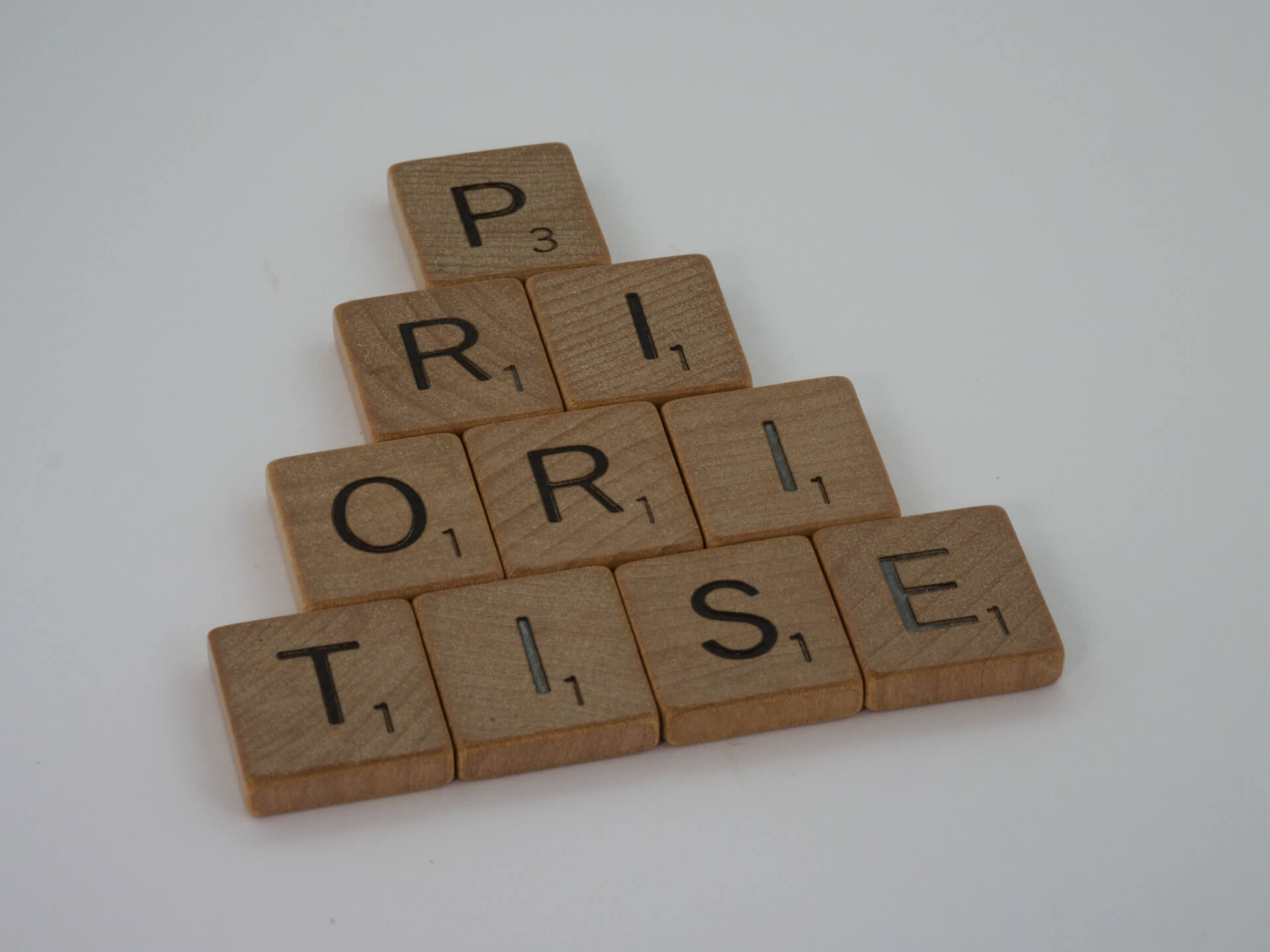 wooden blocks with letters on, spelling out "prioritise"