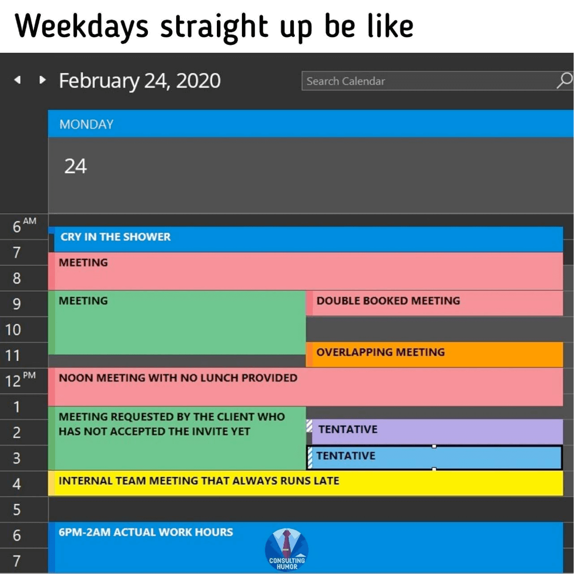 Busy weekly calender for a product manager