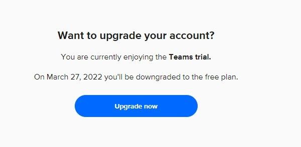 Teams trial upgrade screen