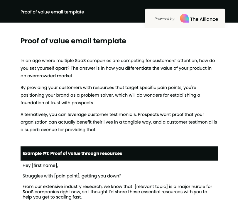 Proof of value email template