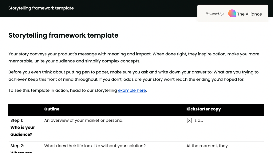 Storytelling framework template